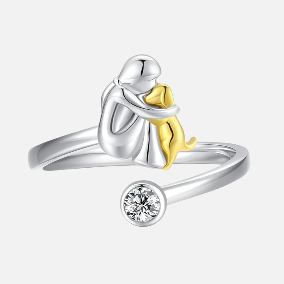 Anel Ajustável de Cão em Prata Esterlina 925 com Zircônia – Artesanal
