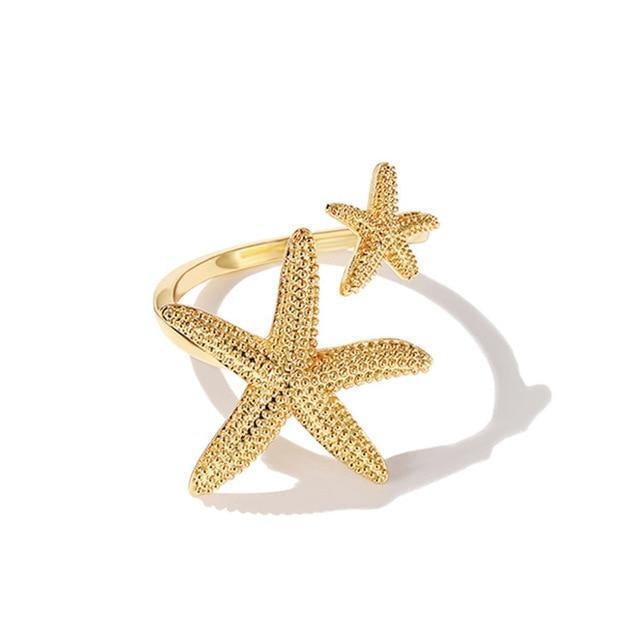 Anel Ajustável de Estrela do Mar em Prata e Ouro
