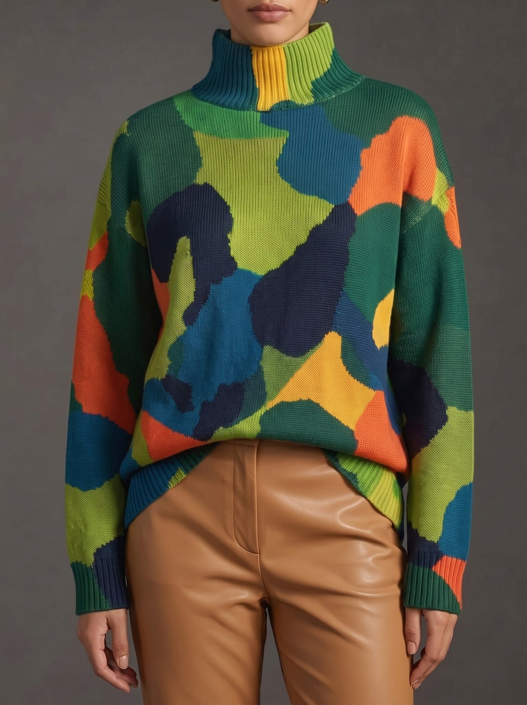 Rennick™ | Suéter de Gola Alta em Cores Abstratas